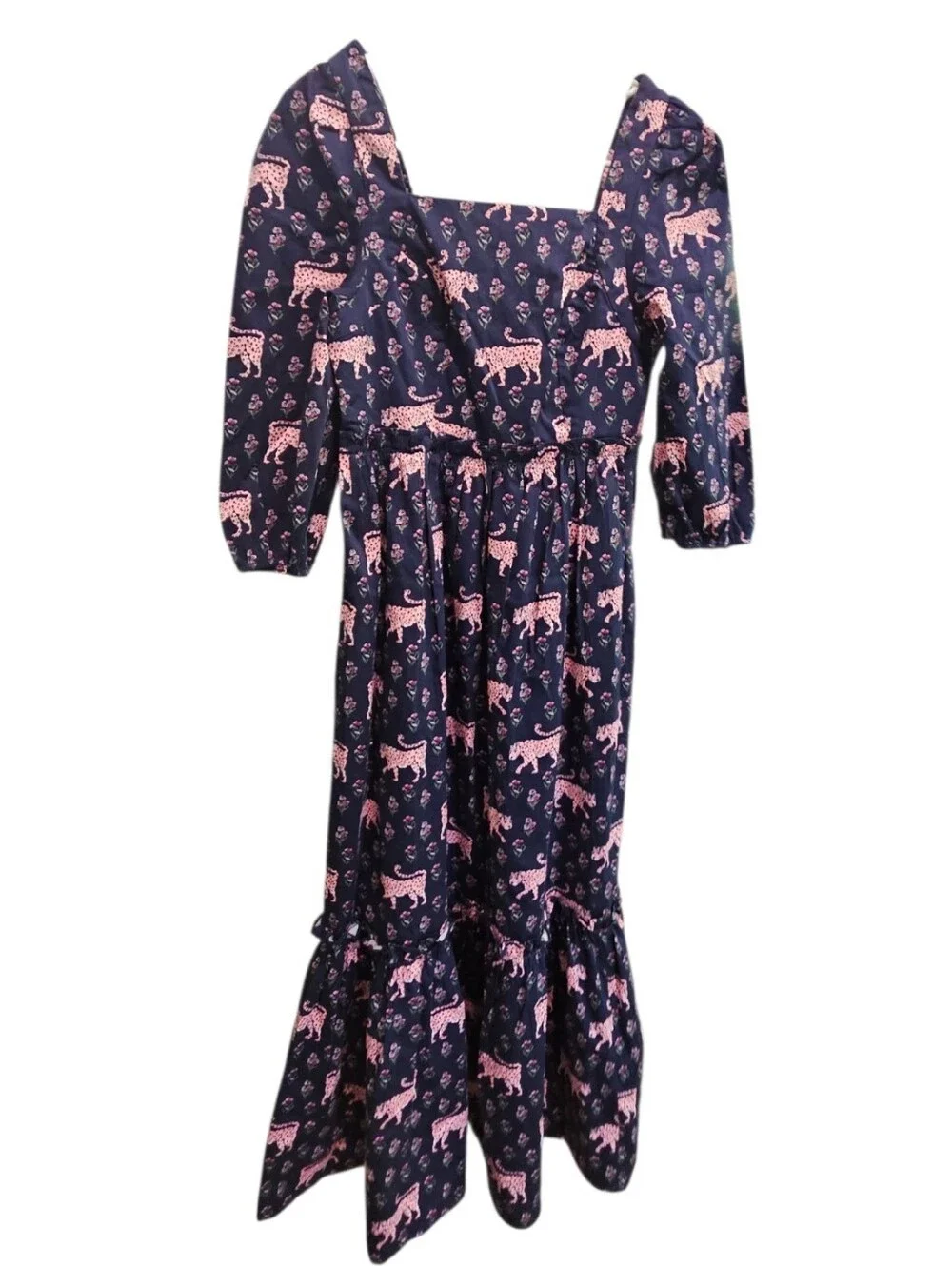 Crown & Ivy Cotton Navy Dress with Pink Leopard Print NEW